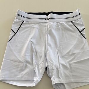 ALO Yoga White Compression Shorts with Black Waistband